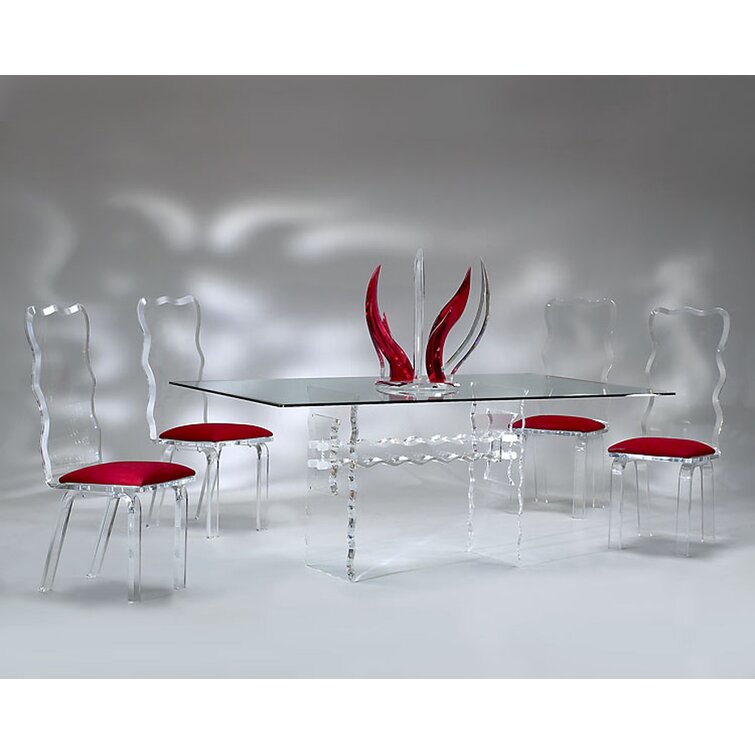 Red glass best sale dining table set